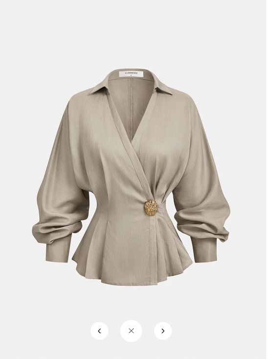 Commense Tops - NWT Commense Linen Blend Balloon Sleeve Wrap Blouse Sz L